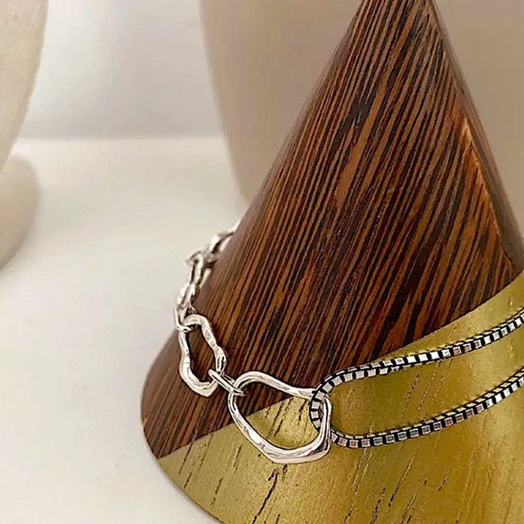 Sterling Silver Minimalist Bracelet, Irregular, Geometric, Dainty, Trendy - Picture 10 of 10